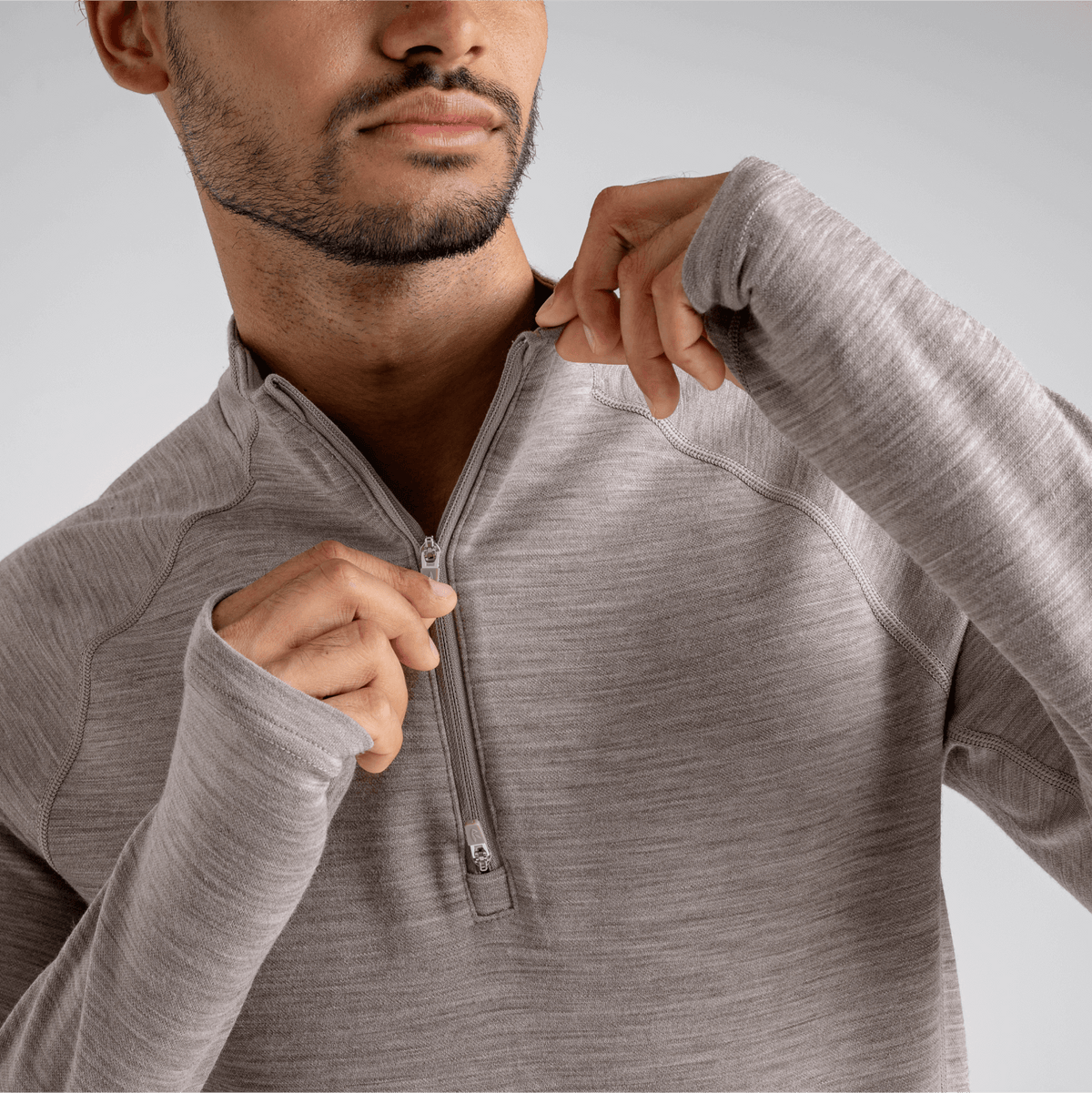 Hejma Men's Merino Zip Top — Taupe Beige